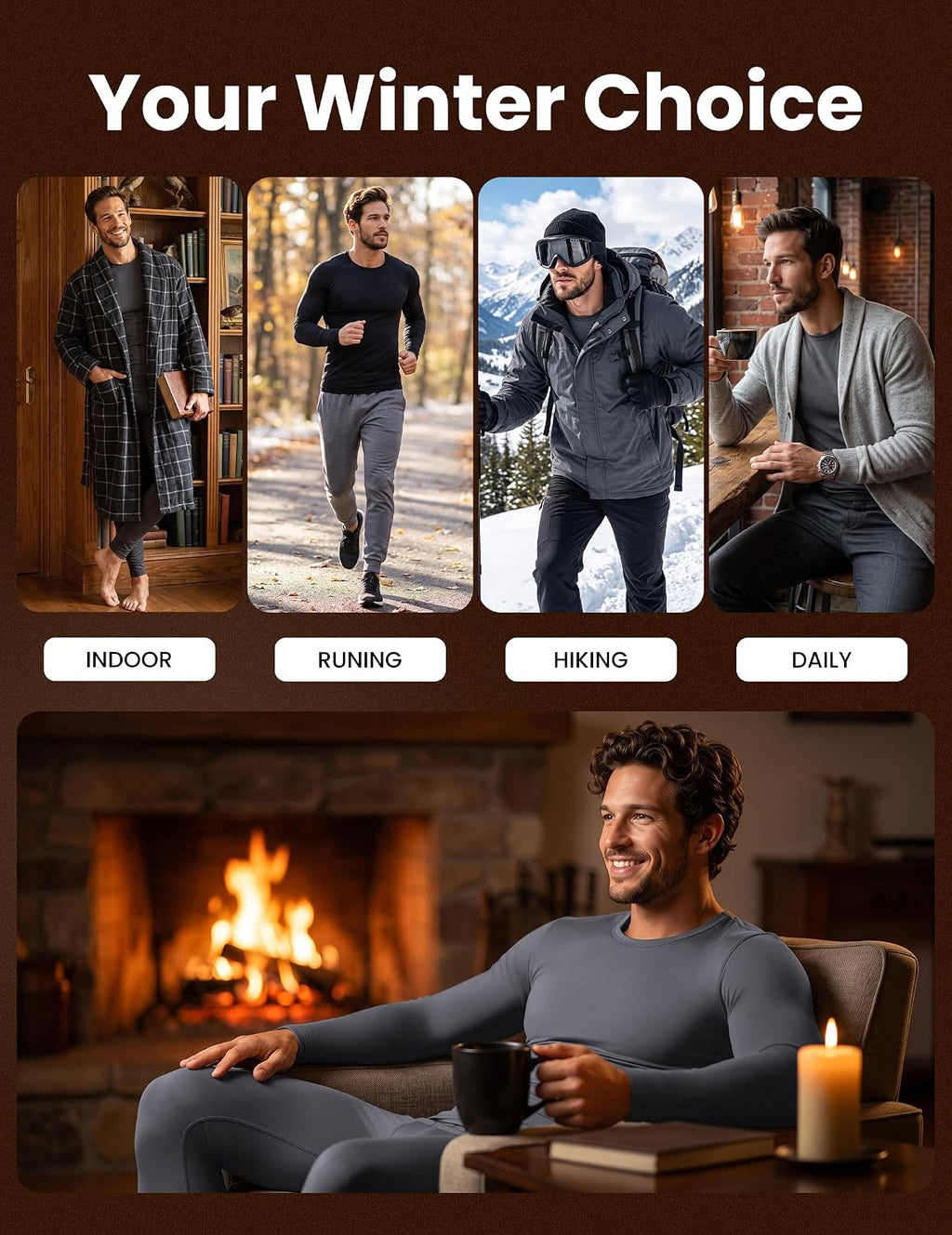 Thermal Underwear for Men Long Johns Set Winter Base Layer Top and Bottom
