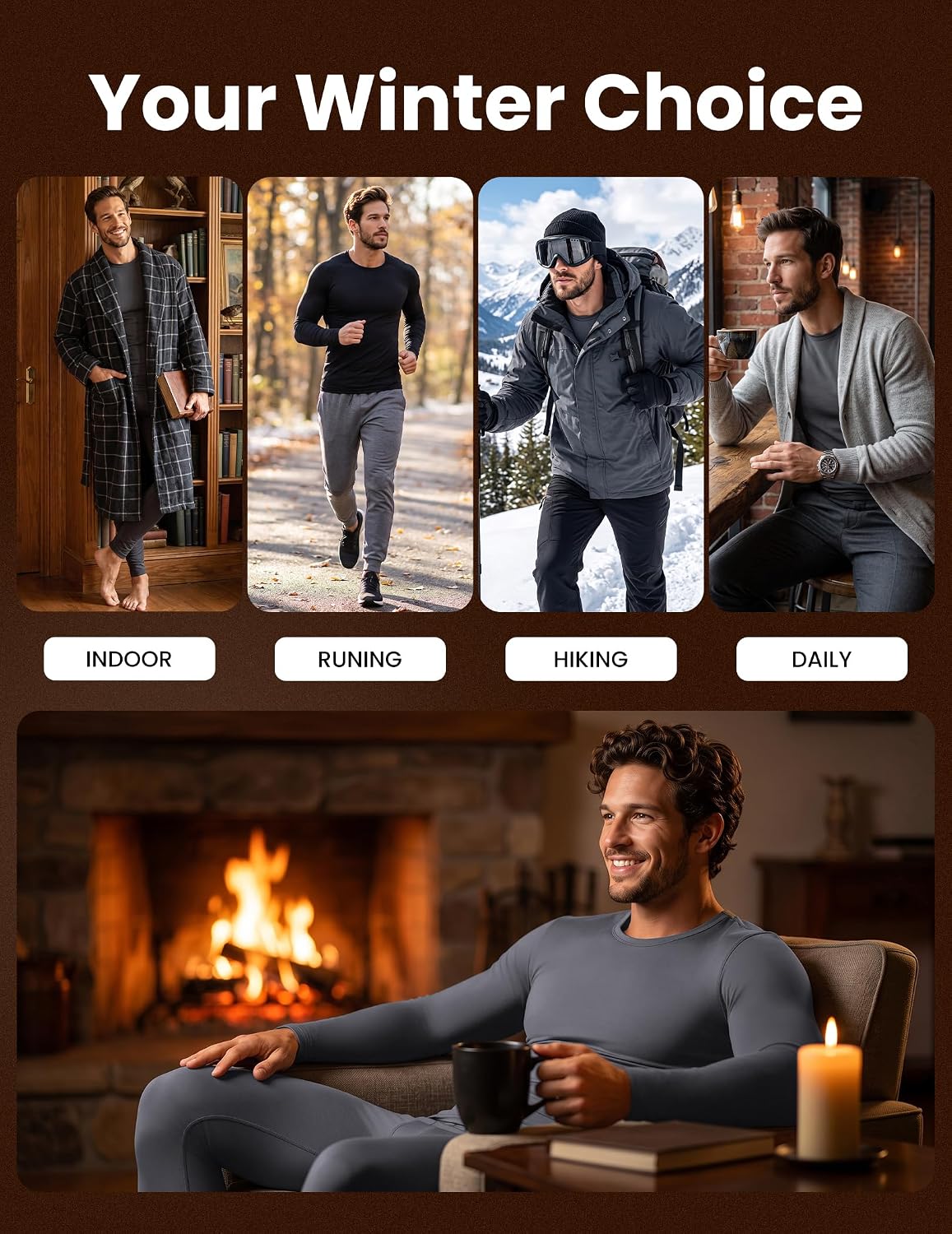 Thermal Underwear for Men Long Johns Set Winter Base Layer Top and Bottom