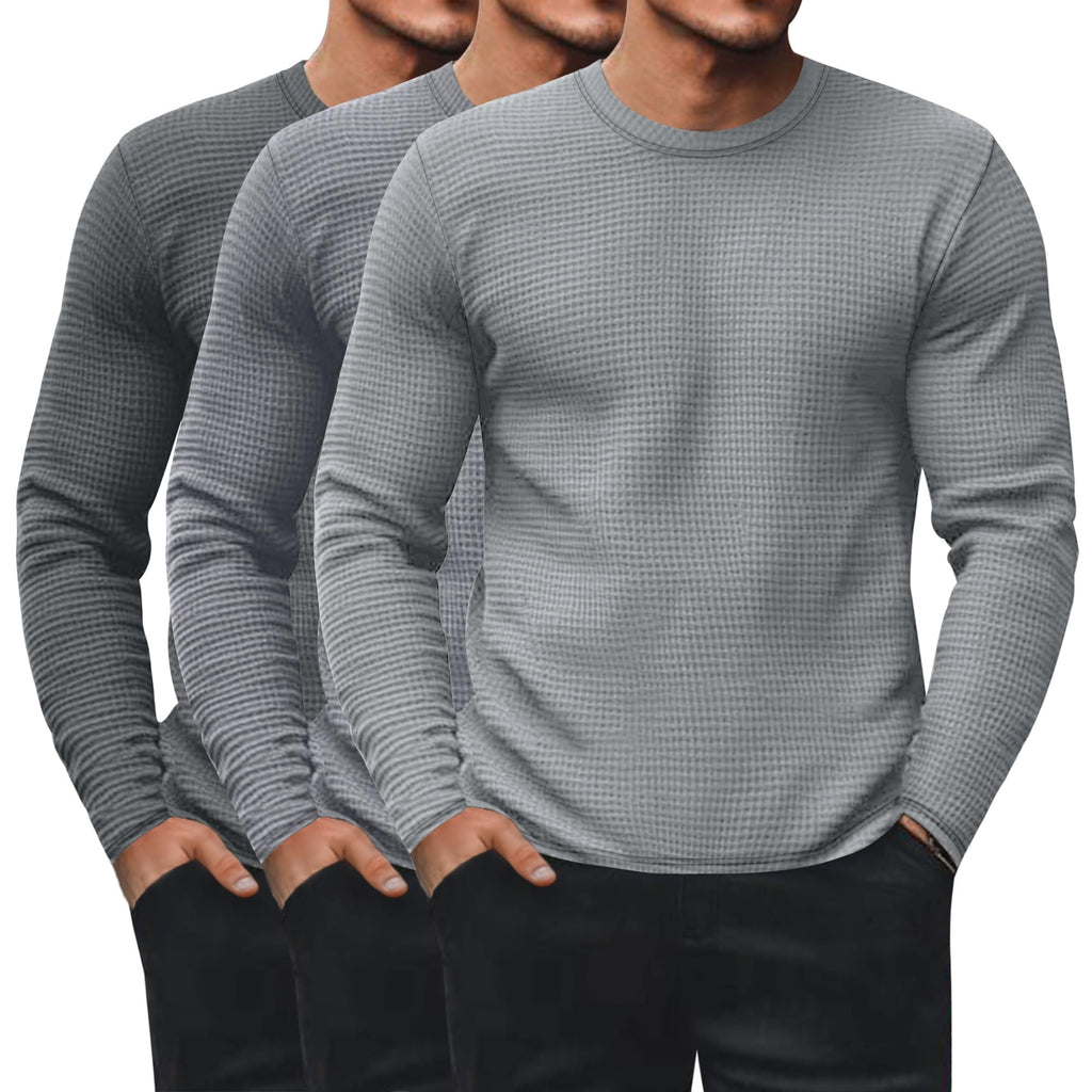 Ficerd 3 Pack Men's Waffle Thermal Long Sleeve Crew Neck Shirts