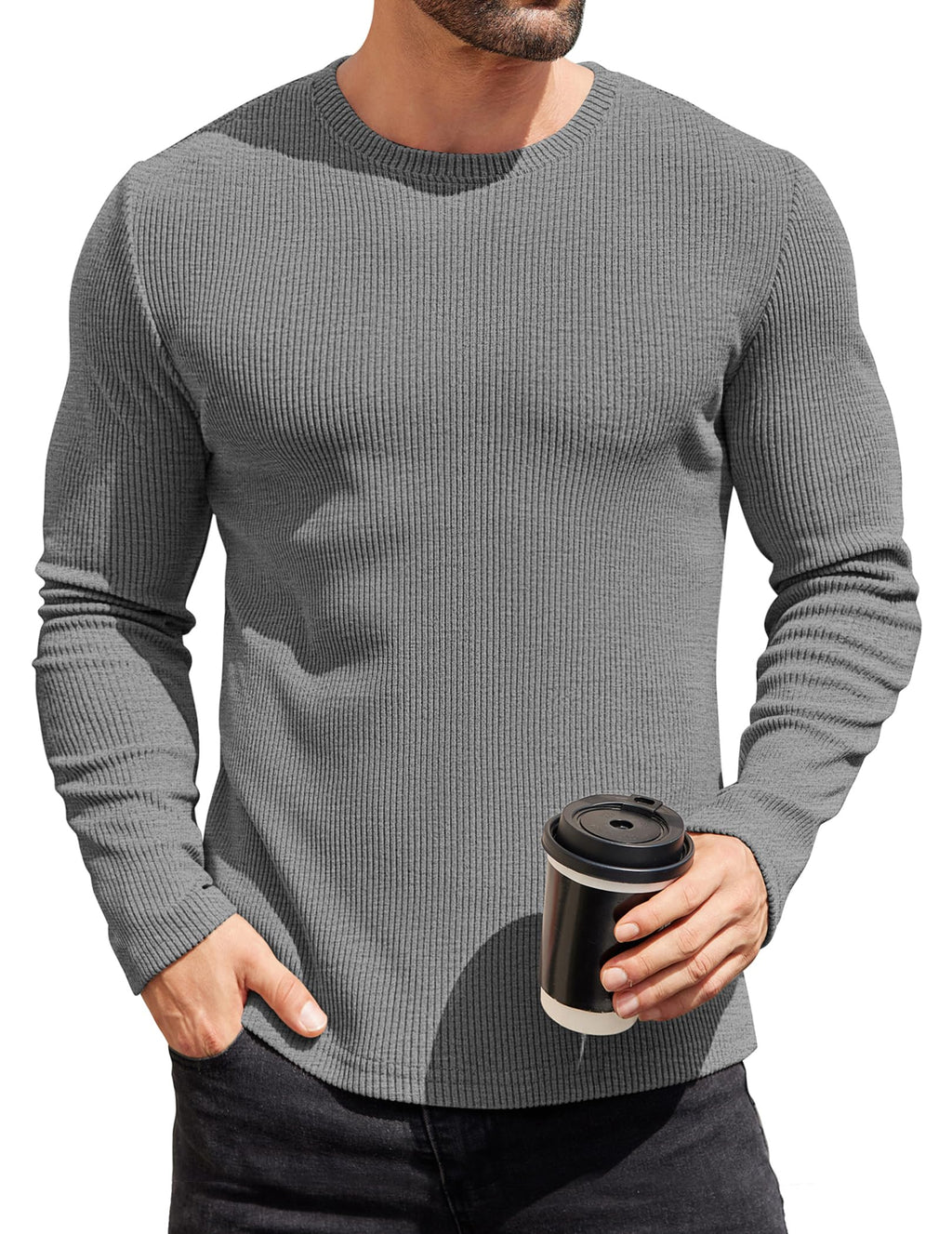 COOFANDY Mens Long Sleeve Shirts Thermal T-Shirt Slim Fit Crewneck Sweater Knitted Pullover Shirt