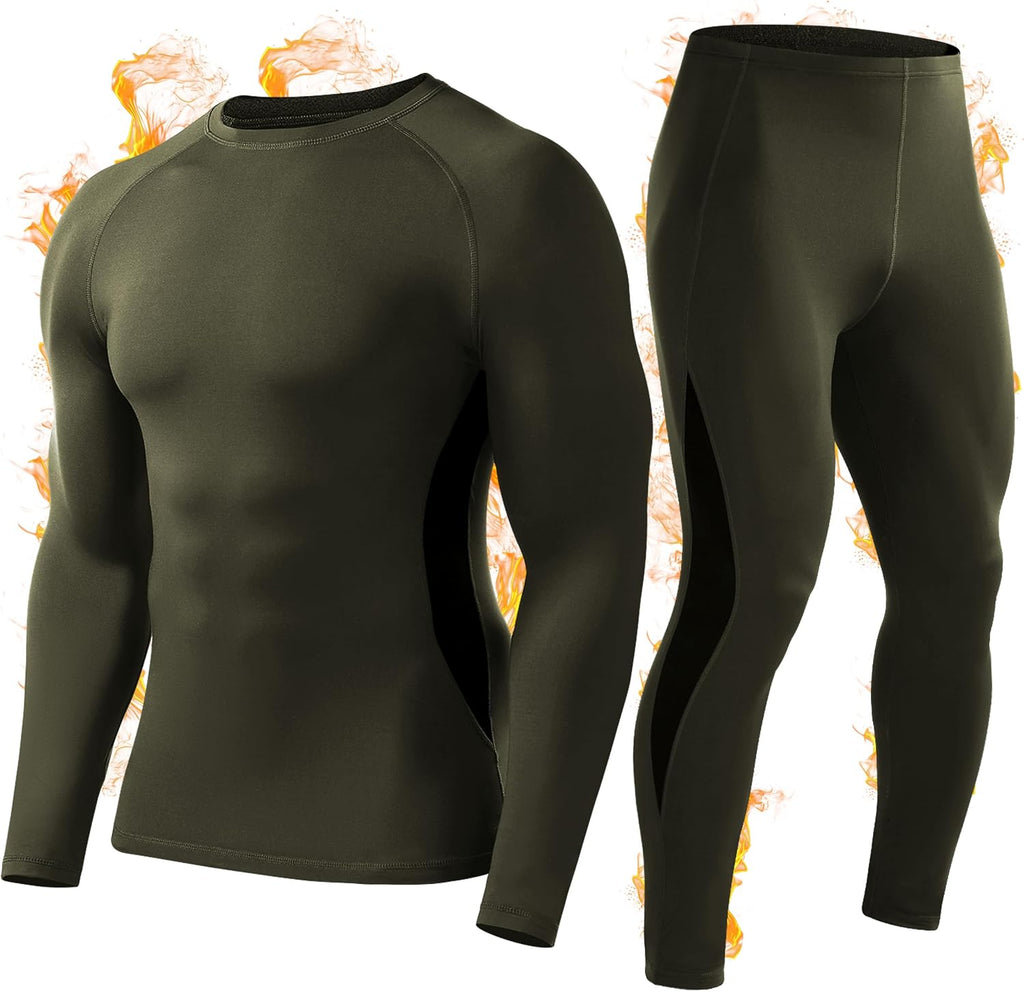 Roadbox Thermal Underwear for Men, Fleece Lined Long Johns Base Layer Set