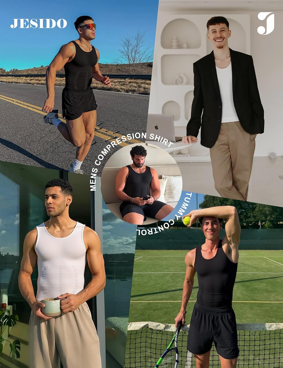 3 Pack Compression Shirt Men Body Shaper Vest Workout Tank Top