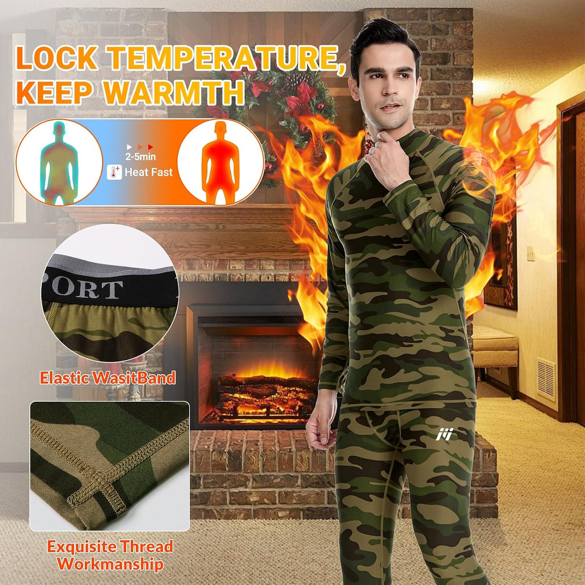 MEETYOO Thermal Underwear for Men,Men's Base Layer,2 Sets Long Johns Lined with Hunting Gear