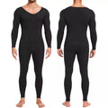 Men's 2-Piece Thermal Underwear Set - V-Neck Fleece-Lined Polyester Fabric Top & Base Layer, Soft Stretch Plain Preppy Minimalist Menswear for Skiing, Camping, Gym Use, Easter-Ready