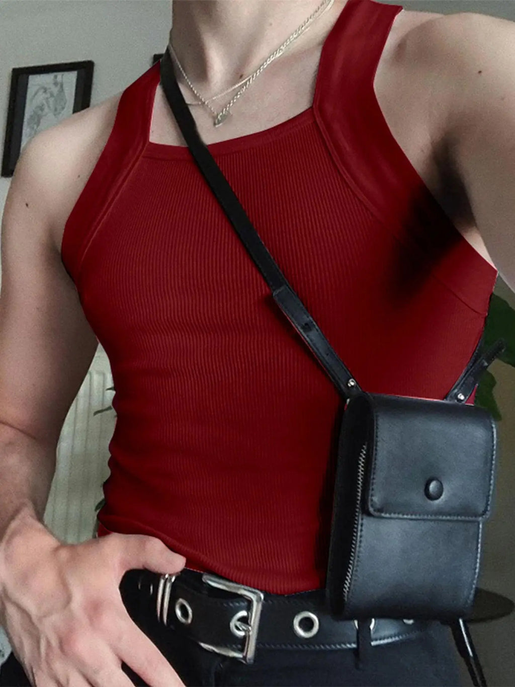 INCERUN Mens Sleeveless Knitted Fabric Plain Casual Tank Tops Vest Holiday Party Club Top Shirt Tee