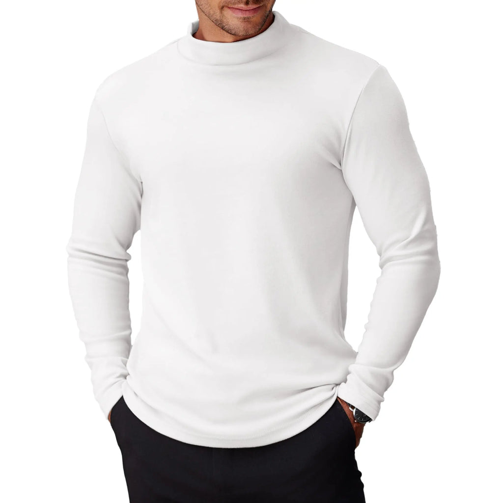 COOFANDY Men's Slim Fit Mock Turtleneck Long-Sleeve Spandex Knit Pullover Top - Basic Lightweight Thermal Undershirt with Warmth, Formal Work Wear for Pairing with Jackets, Suits, Jeans, Quality Fabric