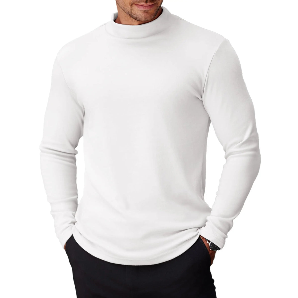 COOFANDY Men's Slim Fit Mock Turtleneck Long-Sleeve Spandex Knit Pullover Top - Basic Lightweight Thermal Undershirt with Warmth, Formal Work Wear for Pairing with Jackets, Suits, Jeans, Quality Fabric