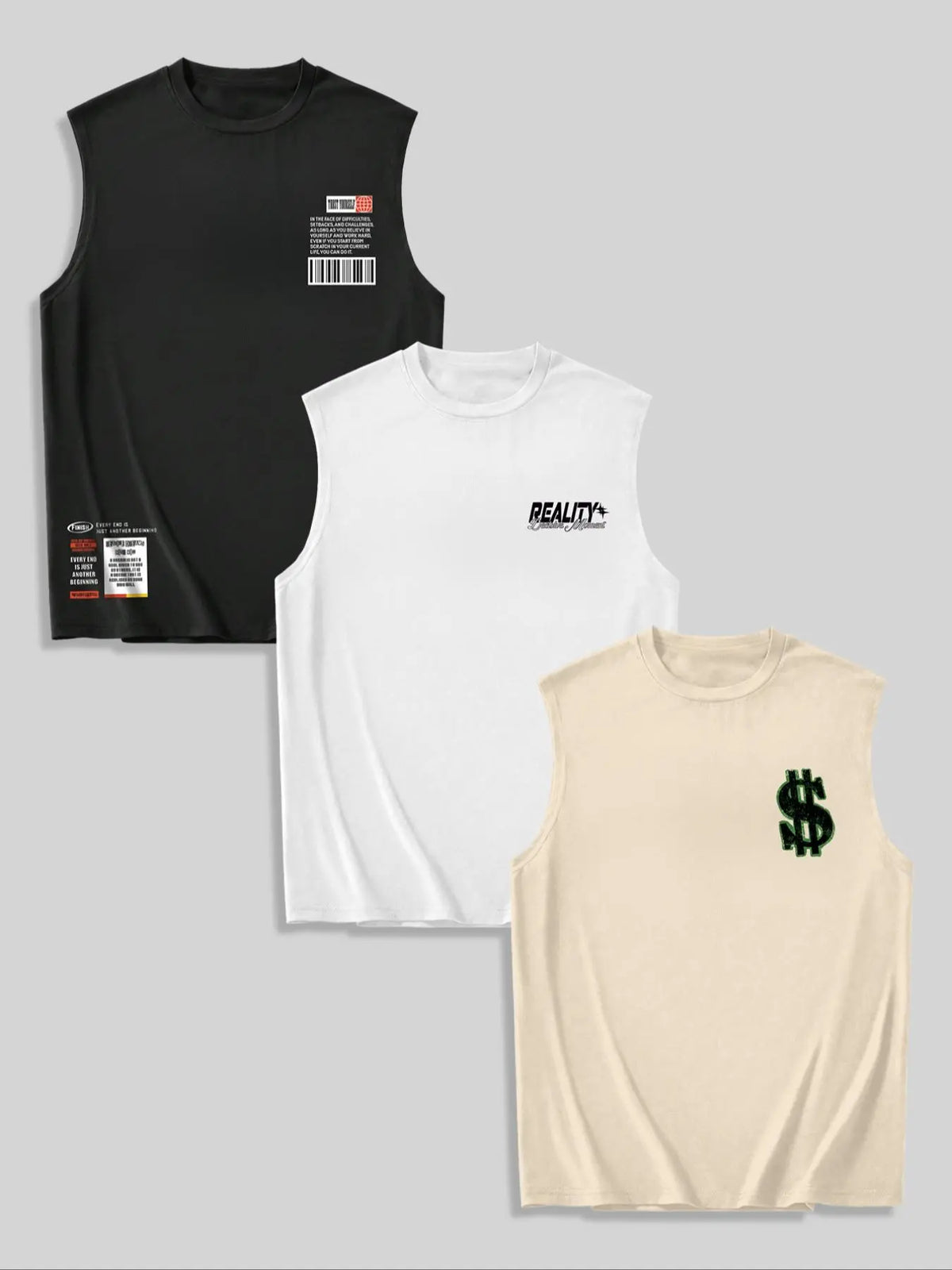 Men's Letter & Butterfly & Dollar Print Round Neck Top, Regular Fit Casual Sleeveless Printed Crew Neck Top, Men's Clothes for Summer Daily Wear, Tank Top Casual Sleeveless Tank Tops