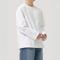 Men's Pure Cotton Soft Knit Thermal Crew Neck Long-Sleeve Shirt - Solid Plain, Warm, Casual Pull-On Pullover Top