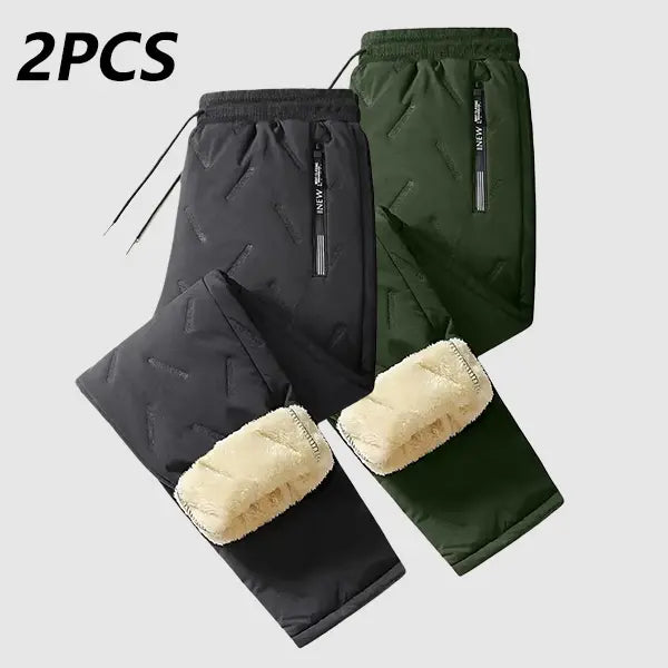 Men's Plain Fleece-Lined Protective Thermals Pants - Thick Plush, Multi-Layer Solid Design, 1 Piece, Zippered Pockets, Regular Fit, Easy Movement, Casual Look, Winter Outdoor Hiking Snow Trousers, Protective Thermals Men's Pants