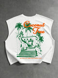 Men's Fashion Casual Loose Baggy Oversized Tank Top, Coconut Tree Print Graphic Sleeveless Vest, Comfortable and Stylish, Ideal for Layering, Tropical Summer Wear, Soft Fabric, Menswear