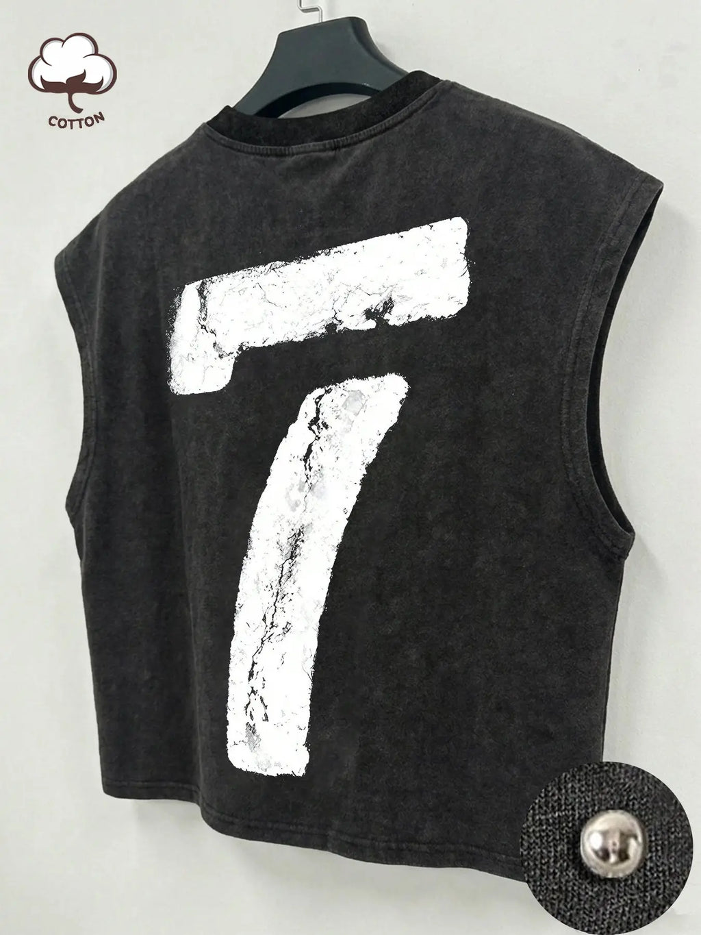 Men's Washed Black Sleeveless Modern Tank Top, Crop Top With Red Letter Print "I'm Not Shy", Casual Streetwear Fashion For Summer Daily Wear, Menswear