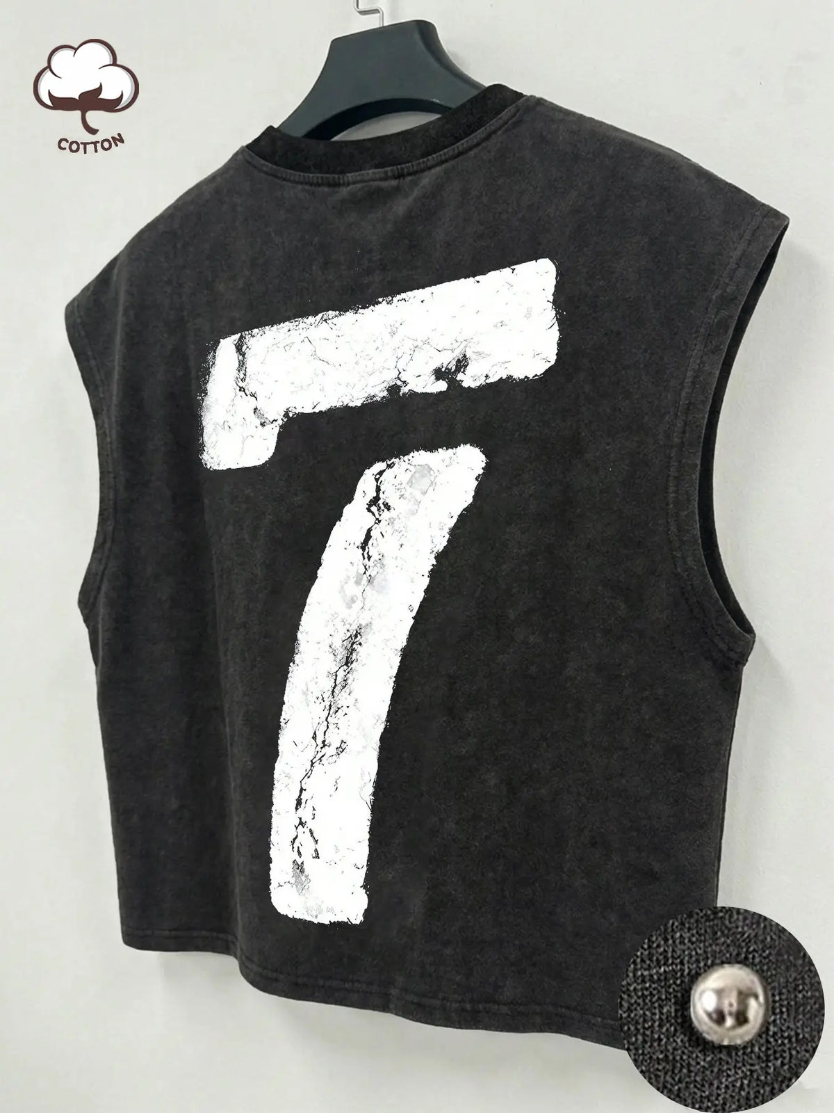 Men's Washed Black Sleeveless Modern Tank Top, Crop Top With Red Letter Print "I'm Not Shy", Casual Streetwear Fashion For Summer Daily Wear, Menswear