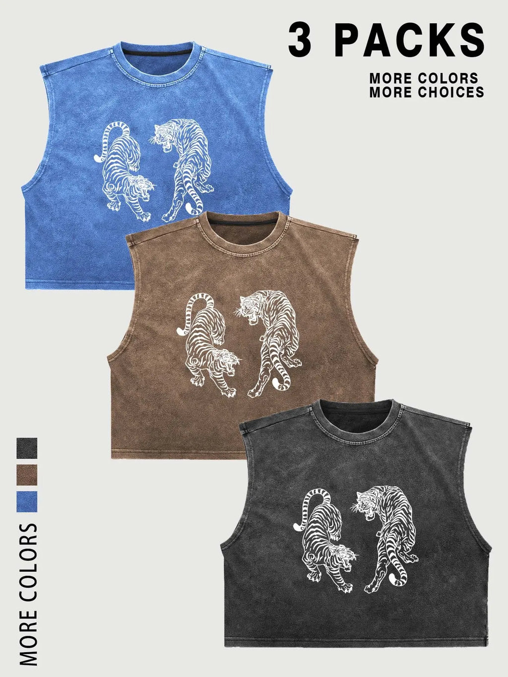 Men's Vintage Washed Animal Tiger Graphic Aesthetic Cropped Urban Street Tank Top, Sleeveless Casual Streetwear, Workout Athletic Muscle Shirt, Sporty Fitted Design, Menswear, Muscle Singlet, Vest Tops