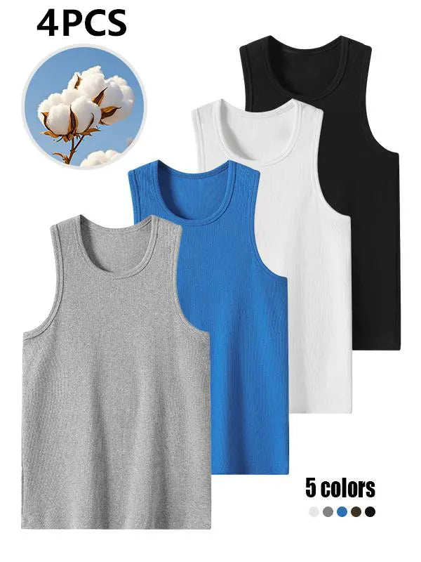 Men's wide-shoulder ribbed vest, high-quality cotton material, suitable for all-day wear, men's vest, solid color fashionable design, loose and casual comfort combined with style, sports vest, sleeveless vest, men's clothing.