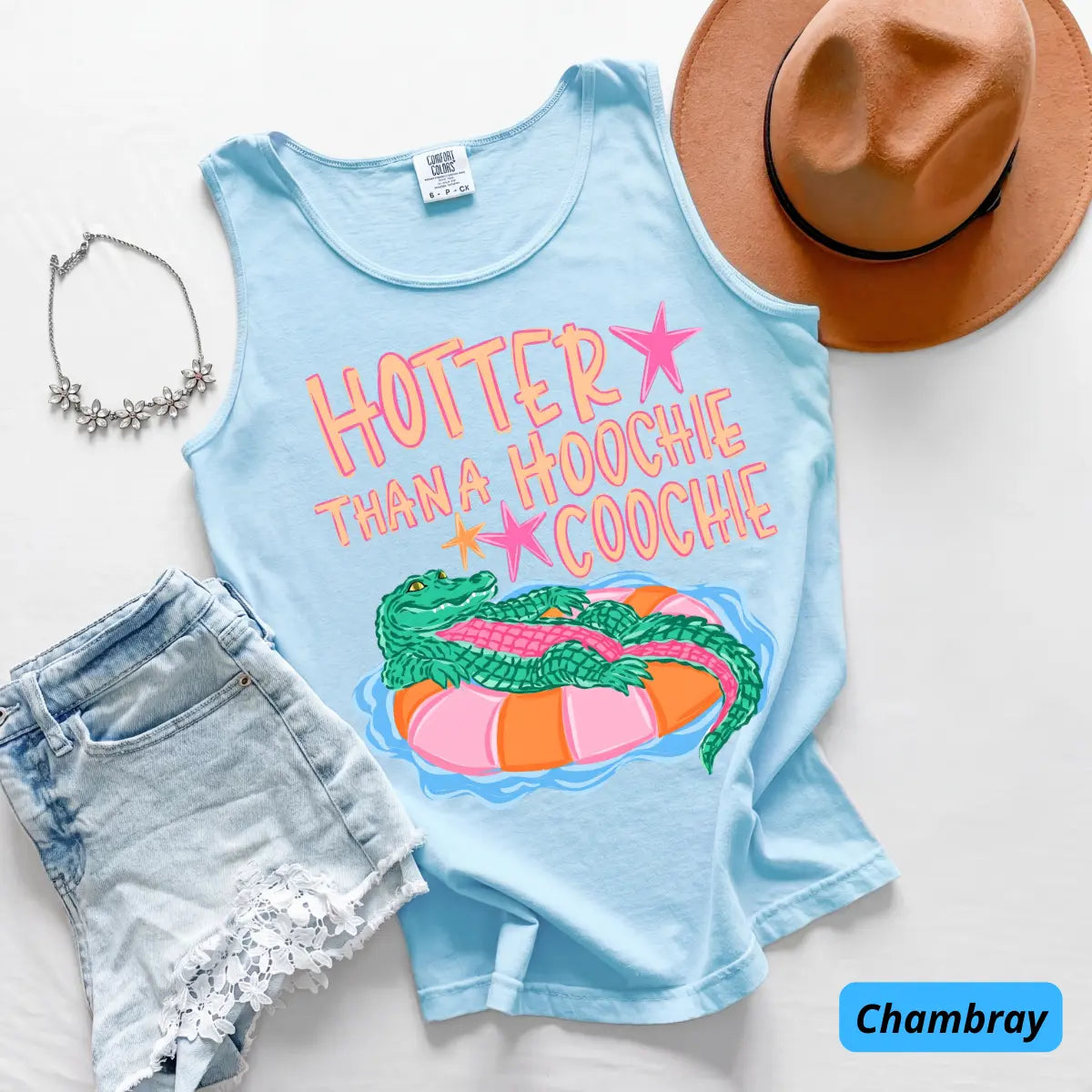 Funny Alligator Summer Tank Top Comfort Colors Retro Gator Graphic Tee Trendy Aesthetic Beach Tanktop Cute Boho Tee Vintage Style Shirt