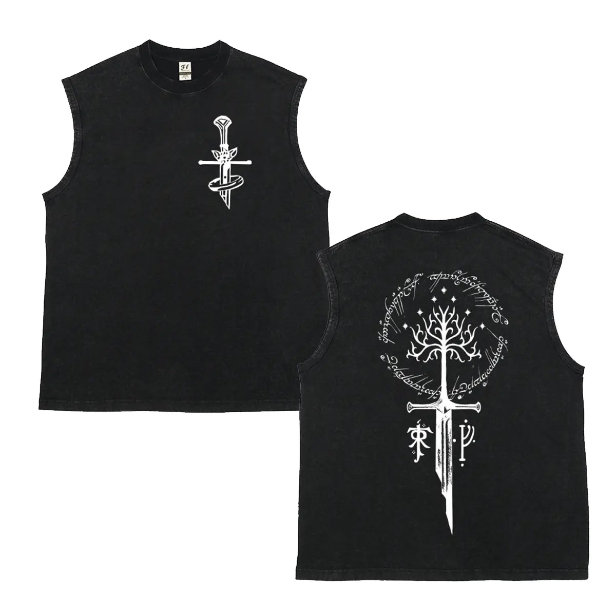 Men's Vintage Double-Sided Graphic Tank Top - 100% Cotton Retro Streetwear Washed Vest, Breathable Relaxed Fit for Casual Wear