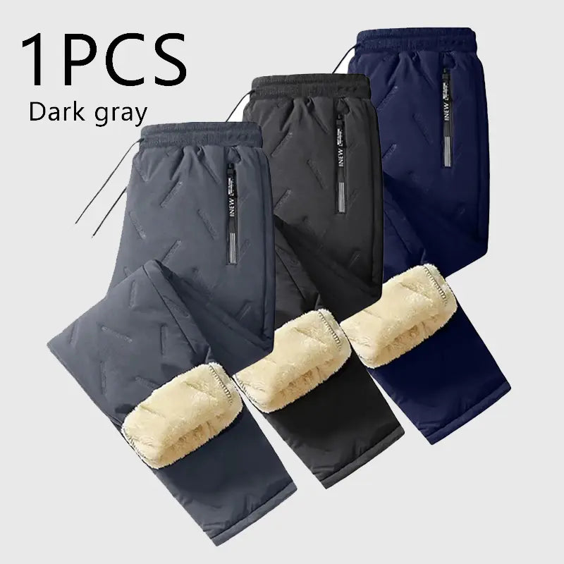 Men's Plain Fleece-Lined Protective Thermals Pants - Thick Plush, Multi-Layer Solid Design, 1 Piece, Zippered Pockets, Regular Fit, Easy Movement, Casual Look, Winter Outdoor Hiking Snow Trousers, Protective Thermals Men's Pants