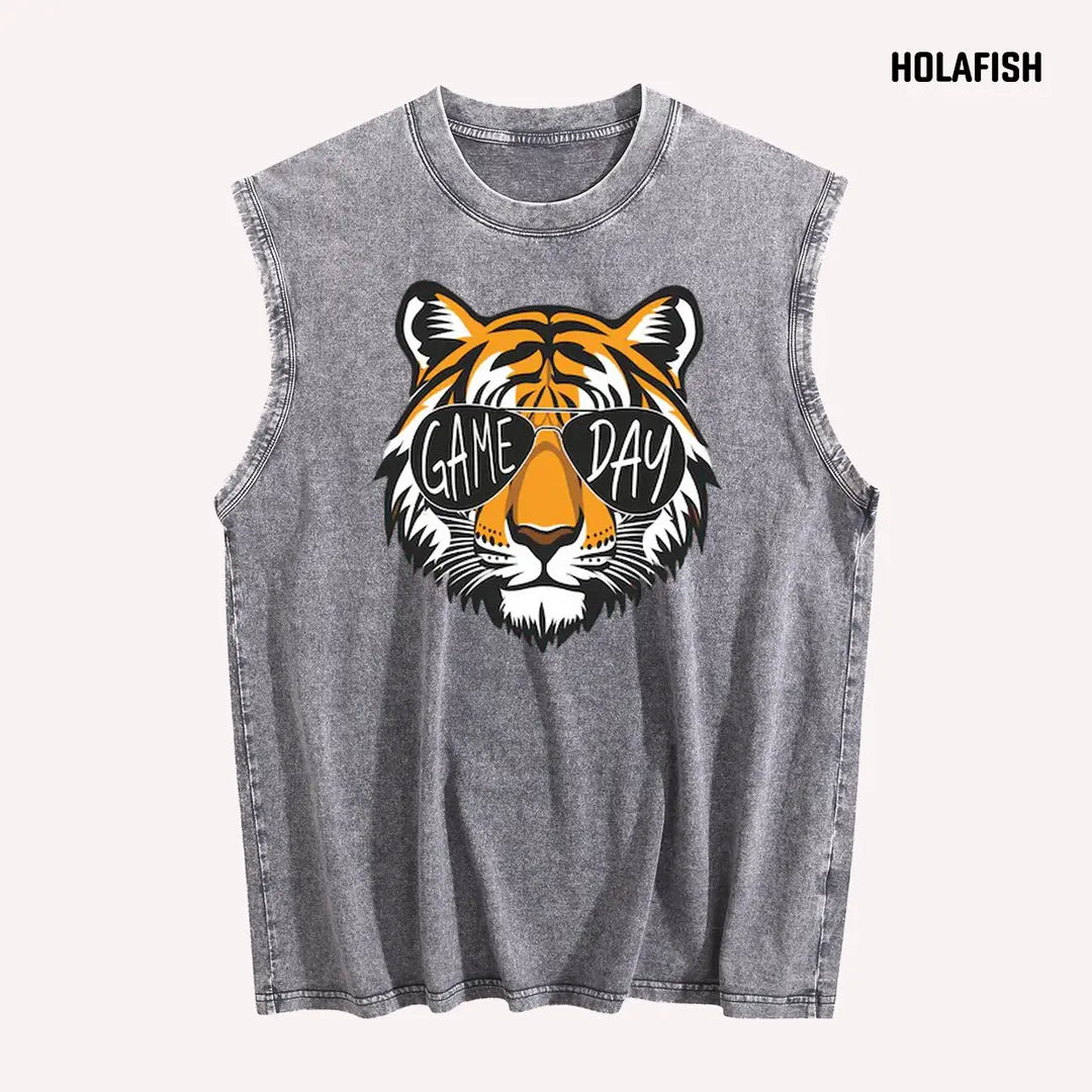 Holafish Women's Retro Summer Oversized Tank Top - Vintage Acid Washed, Upgraded Print, Hip-Length, Heavyweight Cotton, Aesthetic, Classic, Breathable, Workout Vibe, Unisex Gift Sleeveless Crop Vest