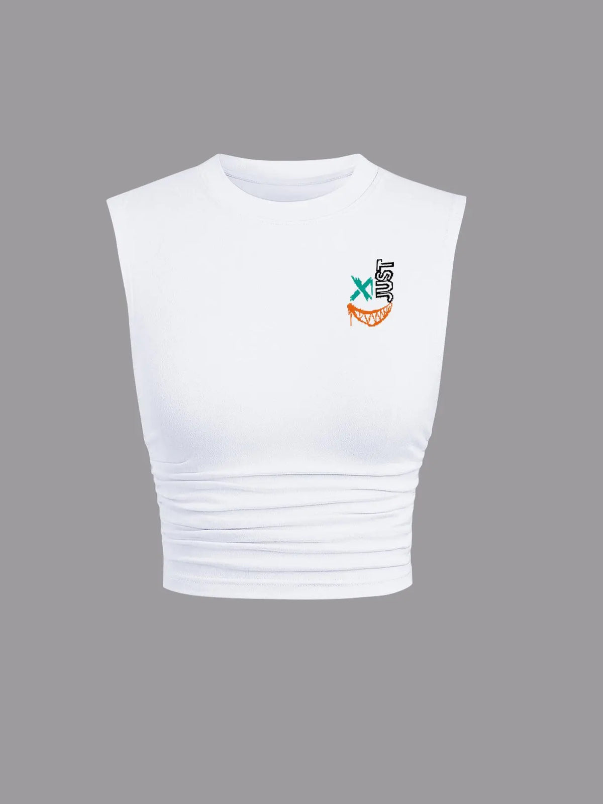 Women's Cartoon & Letter Print Round Neck Crop Tank Top, Graphic Tank Tops, Sleeveless Shirt Cropped Top for Summer, Ladies Clothes for Daily Wear, Socks