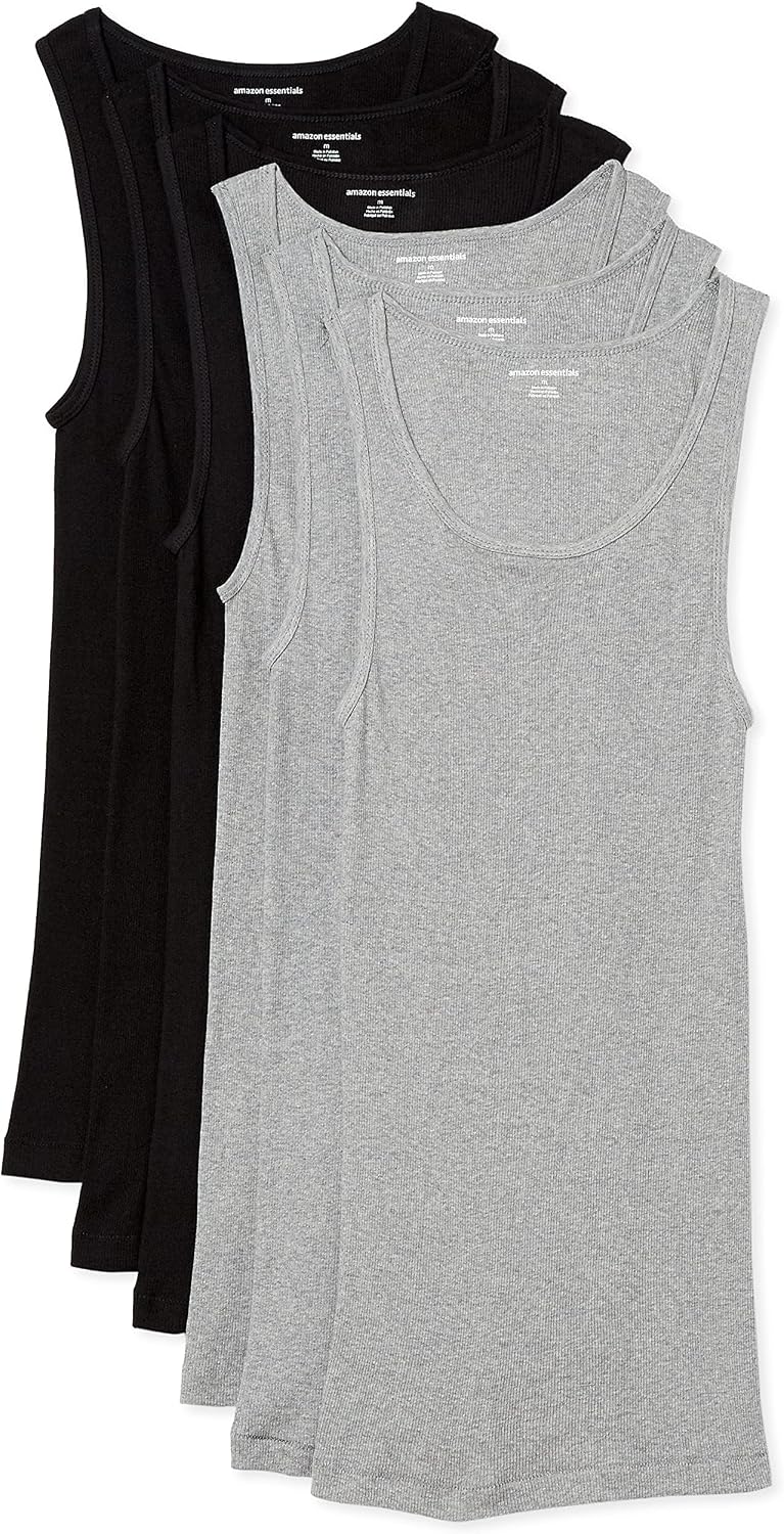 Amazon Essentials Men's Lightweight Breathable Cotton Slim Fit Tank Undershirts, Pack of 6