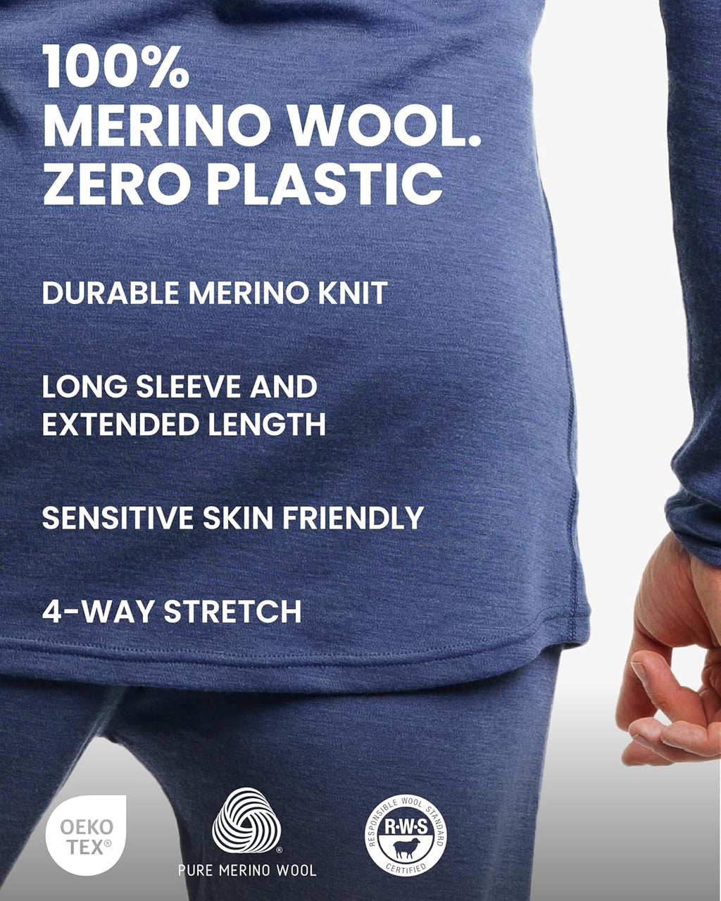 100% Merino Wool Base Layer Men Set - Thermal Underwear for Men Long Johns
