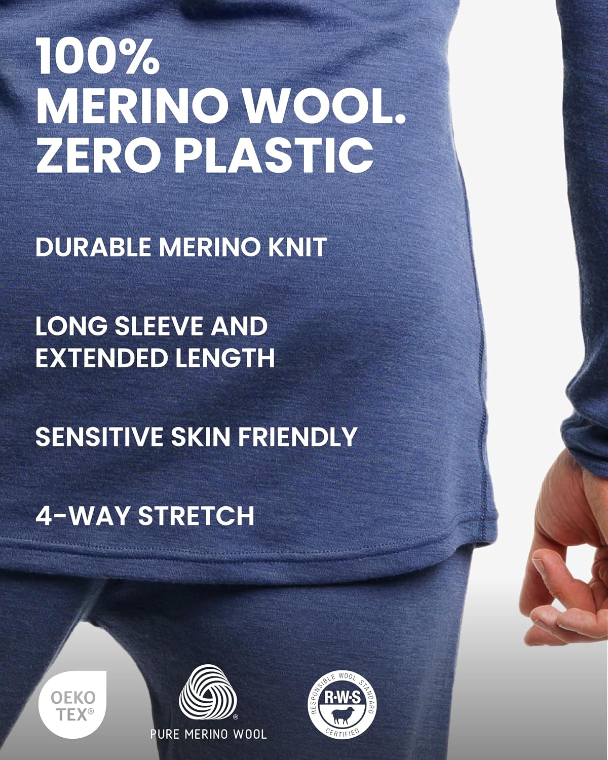 100% Merino Wool Base Layer Men Set - Thermal Underwear for Men Long Johns
