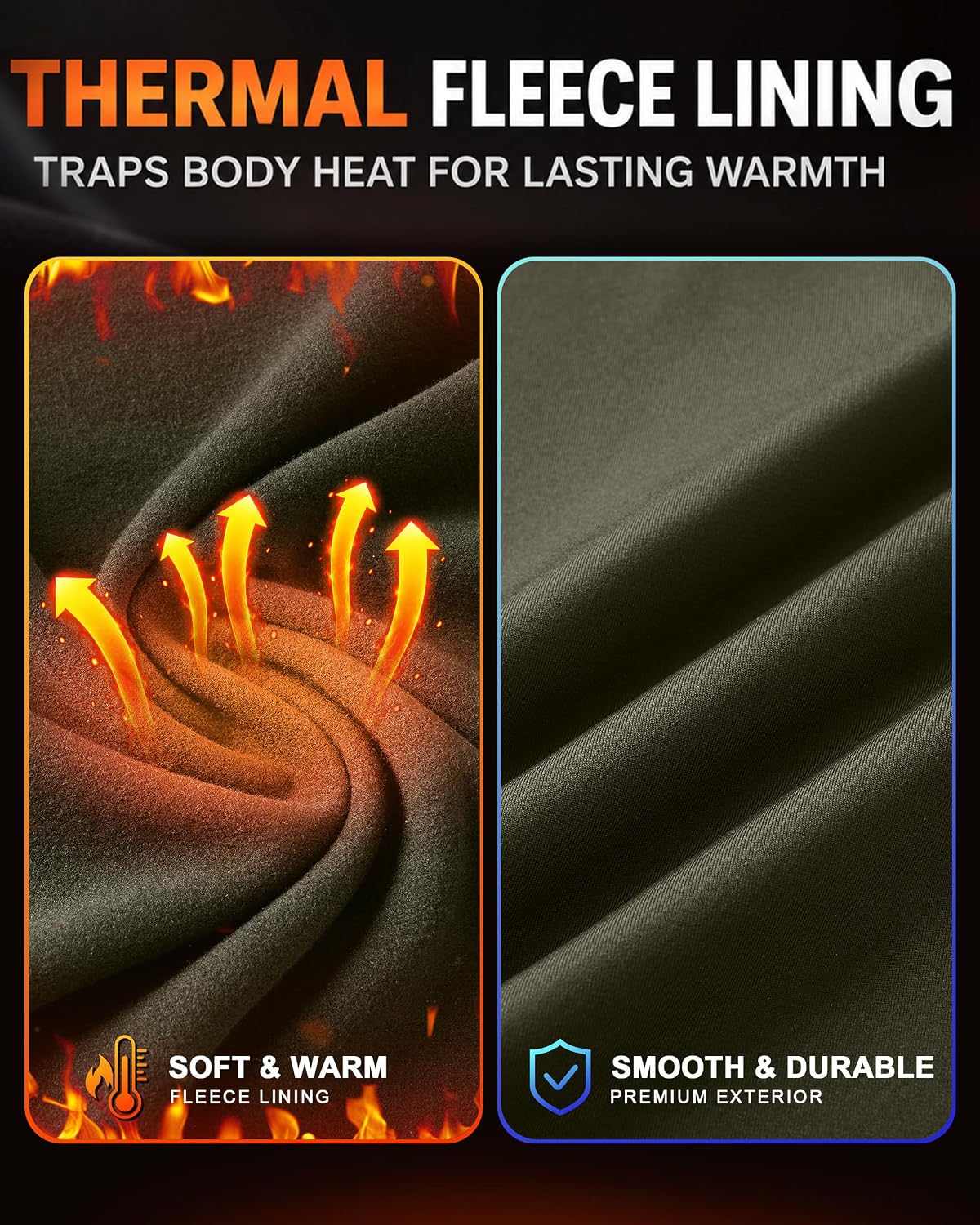 Roadbox Thermal Underwear for Men, Fleece Lined Long Johns Base Layer Set