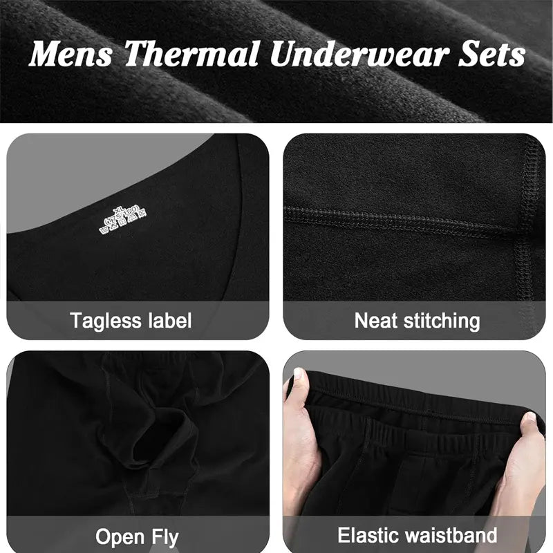 Men's 2-Piece Thermal Underwear Set - V-Neck Fleece-Lined Polyester Fabric Top & Base Layer, Soft Stretch Plain Preppy Minimalist Menswear for Skiing, Camping, Gym Use, Easter-Ready