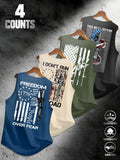 American Flag Print Men's Sleeveless Vest 4-Pack, Breathable Stretchy Fabric, Sporty Fitted, Comfortable for Daily Streetwear, Graphic Sleeveless Shirts