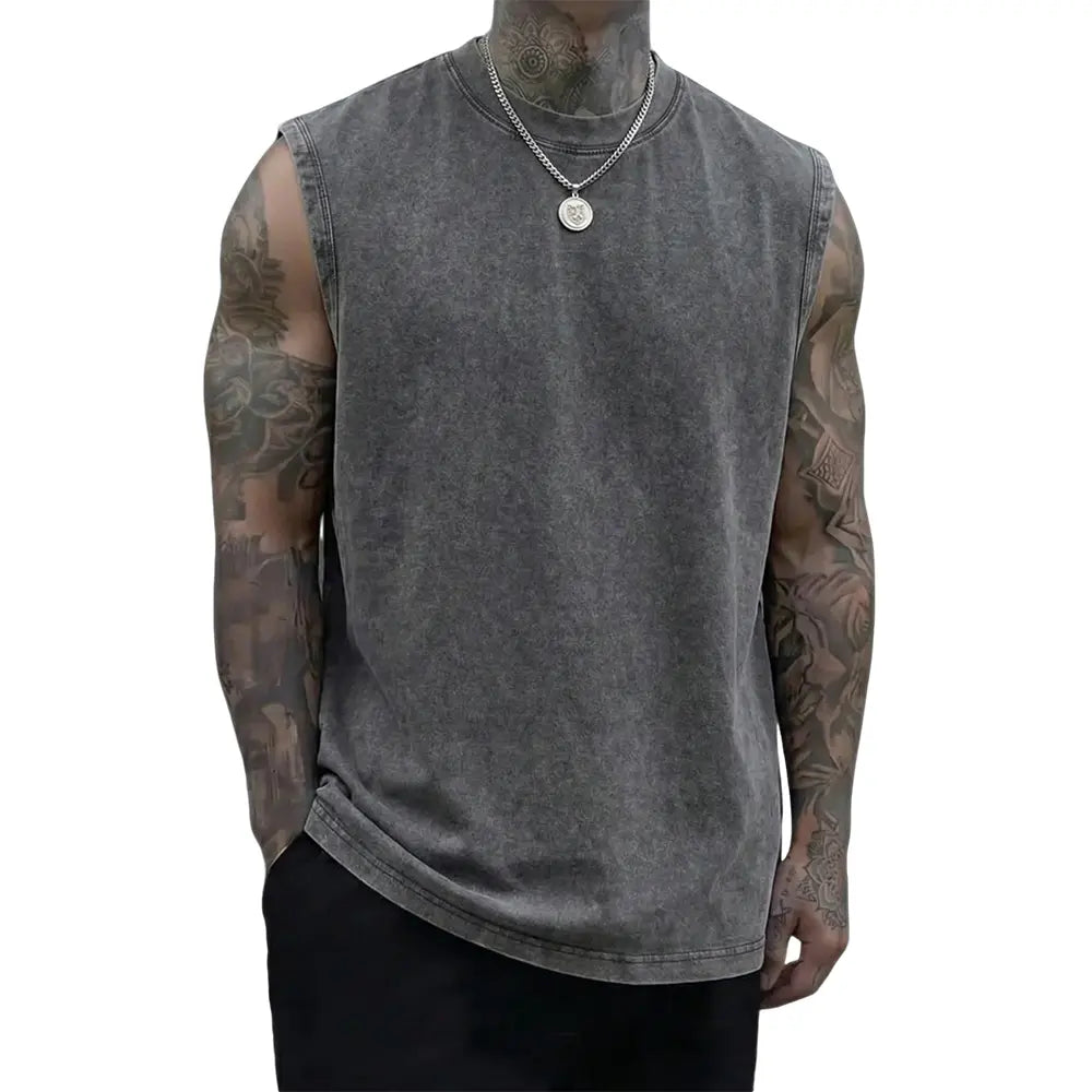 Men’s 3-Pack 230g Full Cotton Heavyweight Mock Neck Sleeveless Undershirts - Casual Vintage Clothing, Muscle Tee Vests, Athletic Sleeveless Vests, Loose Fit Solid Color Skin-Friendly Unisex Retro Tank Tops, Machine Washable, Suitable for Sports