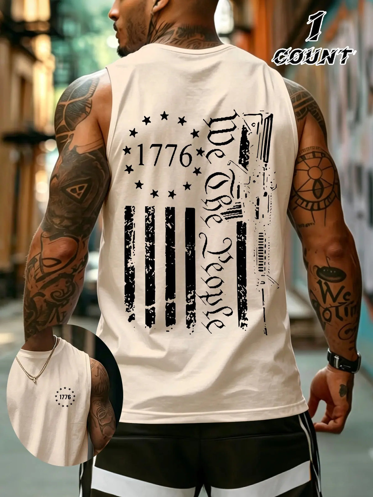Men's Sleeveless Flag Print Tank Top, Breathable Stretchy Fabric, Street Style, Fitted Design, Comfortable Daily Wear, Streetwear Tank Vest, Sleeveless Tank Tops
