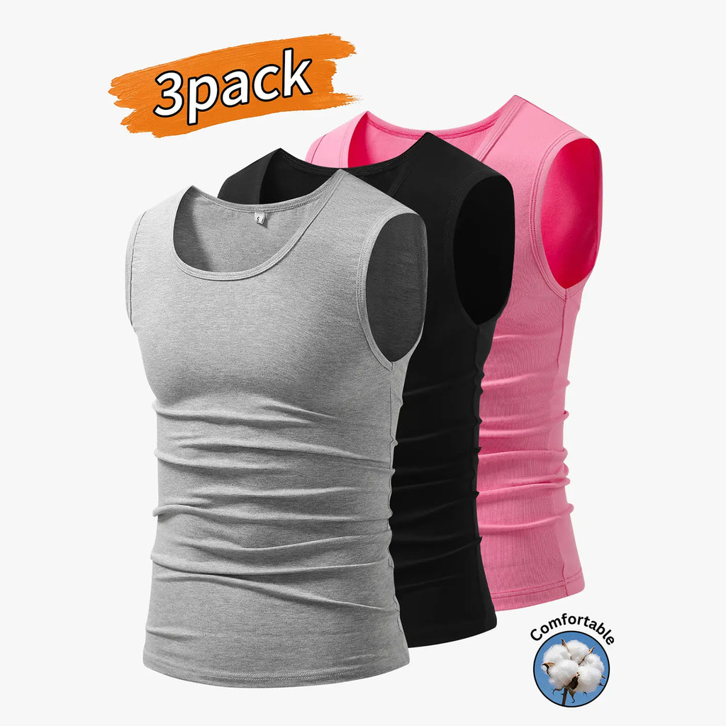 3-Pack Men’s Tank Tops, Men’s Sleeveless T-Shirts, Men’s Cotton Tank Tops Crew neck, simple design; soft, stretchy fabric that feels gentle against the skin and is breathable when worn. Suitable for everyday layering, home wear/sleeping, and workouts/runn