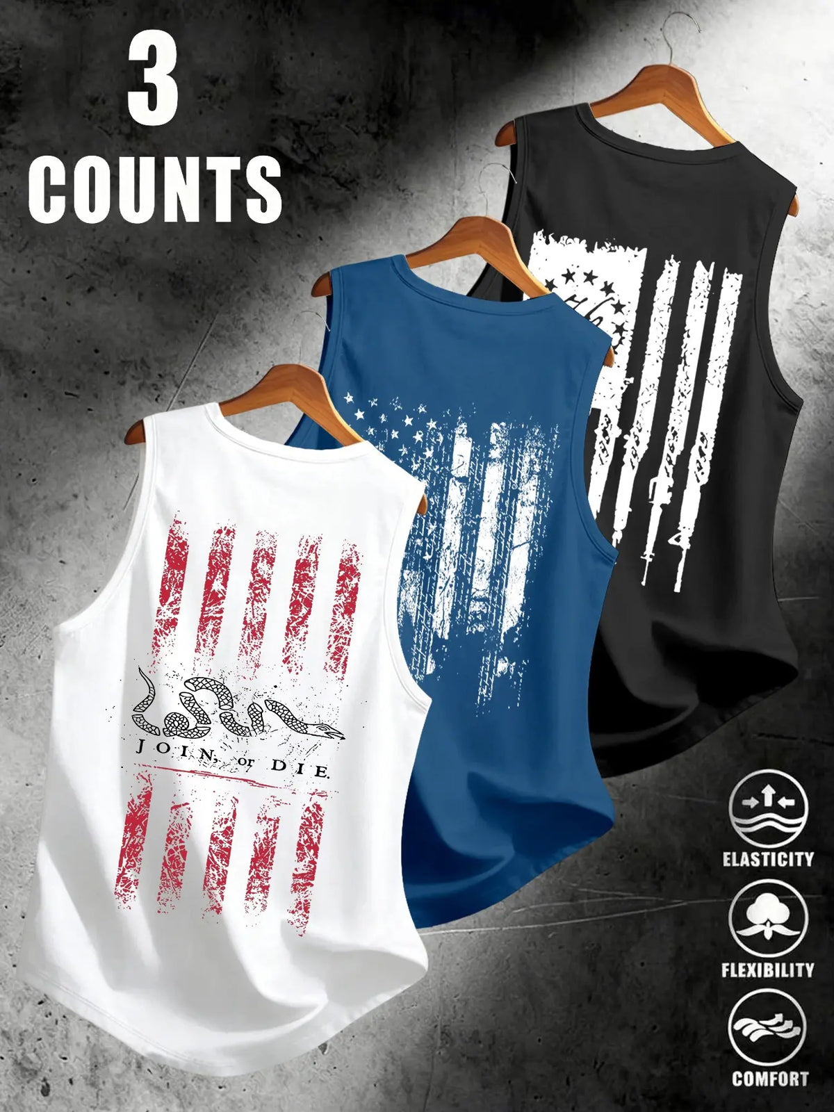 Men's Sleeveless Flag Print Tank Top, Breathable Stretchy Fabric, Street Style, Fitted Design, Comfortable Daily Wear, Streetwear Tank Vest, Sleeveless Tank Tops