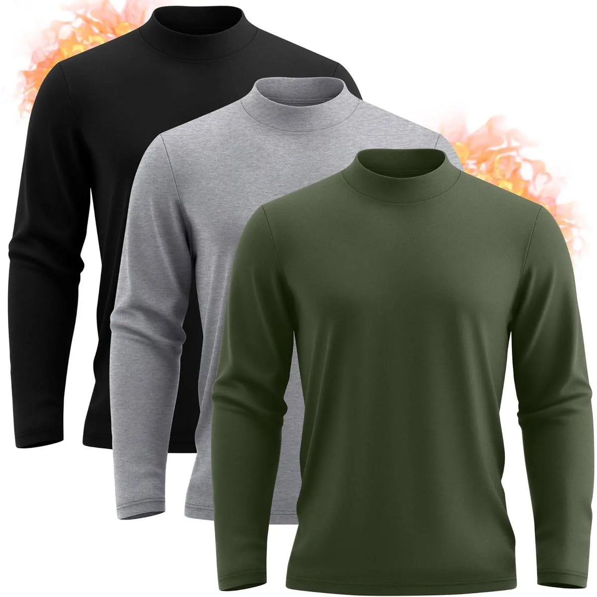 Neer 3 Pack Mens Big and Tall Shirts Long Sleeve Mock Neck Thermal T-Shirt Thick Basic Pullover Tops Casual Sweatshirt