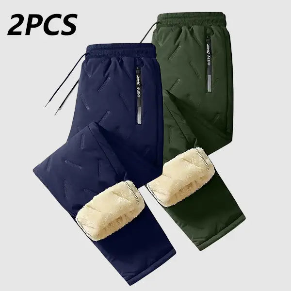 Men's Plain Fleece-Lined Protective Thermals Pants - Thick Plush, Multi-Layer Solid Design, 1 Piece, Zippered Pockets, Regular Fit, Easy Movement, Casual Look, Winter Outdoor Hiking Snow Trousers, Protective Thermals Men's Pants
