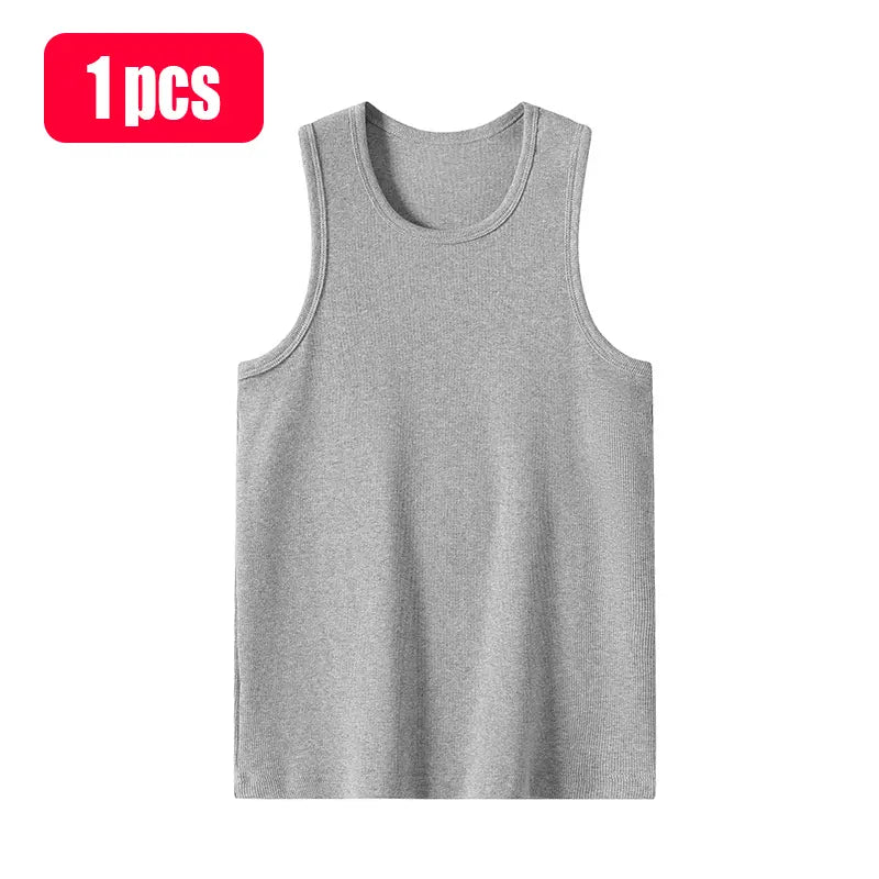 Men's wide-shoulder ribbed vest, high-quality cotton material, suitable for all-day wear, men's vest, solid color fashionable design, loose and casual comfort combined with style, sports vest, sleeveless vest, men's clothing.