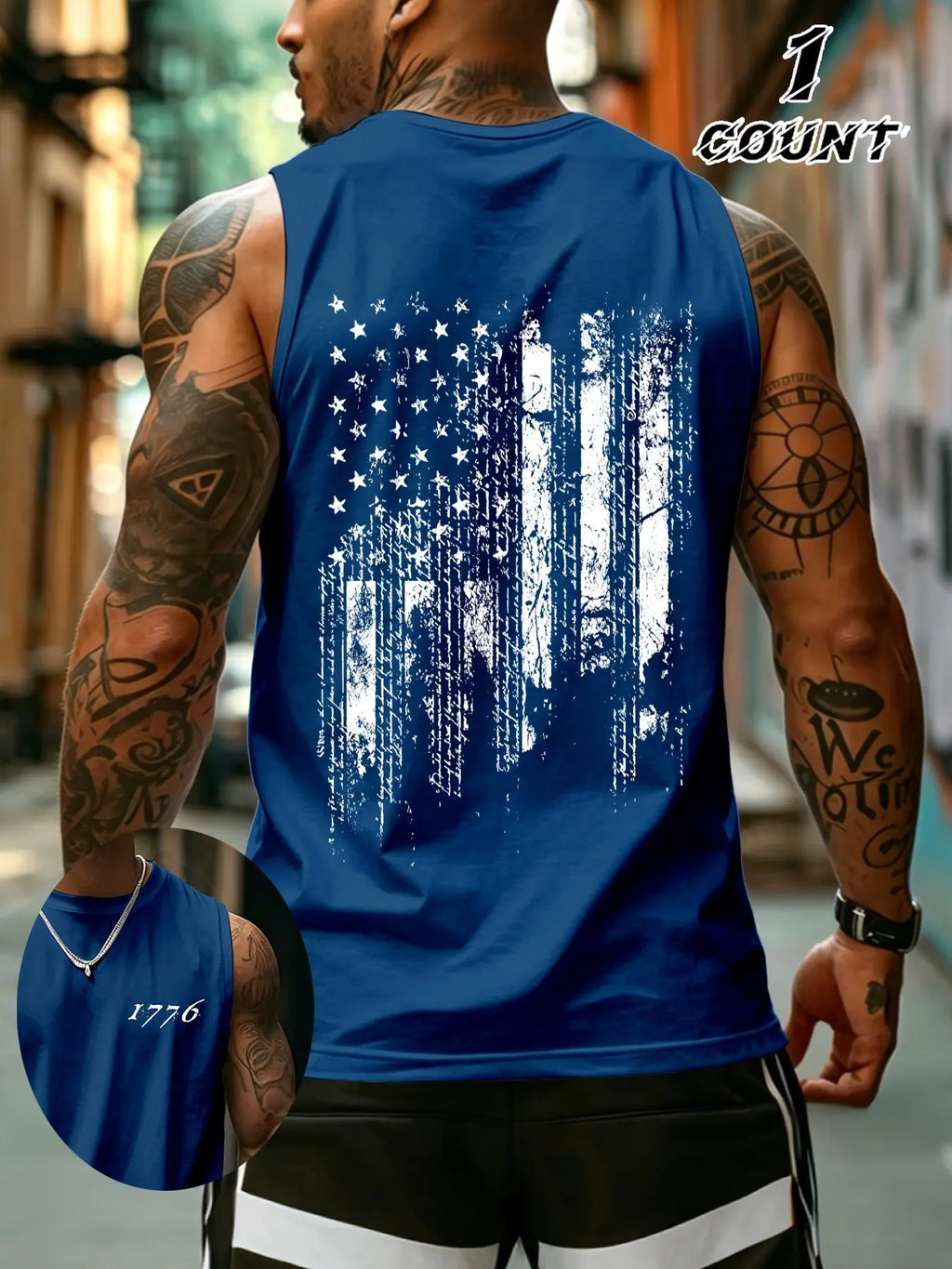 Men's Sleeveless Flag Print Tank Top, Breathable Stretchy Fabric, Street Style, Fitted Design, Comfortable Daily Wear, Streetwear Tank Vest, Sleeveless Tank Tops