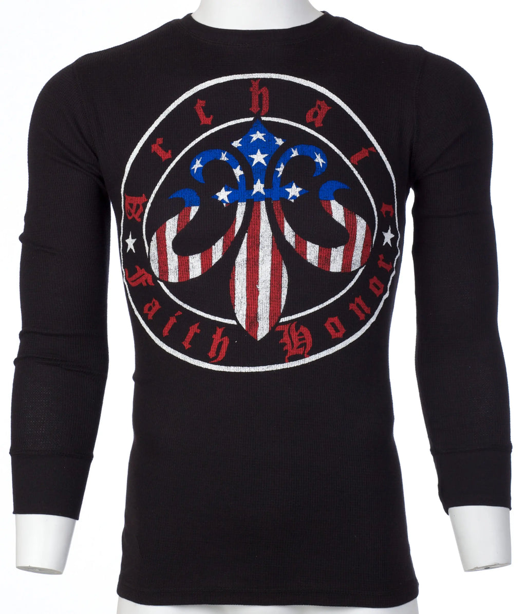 Archaic by Affliction Men's Thermal Shirt BORN PATRIOT Black