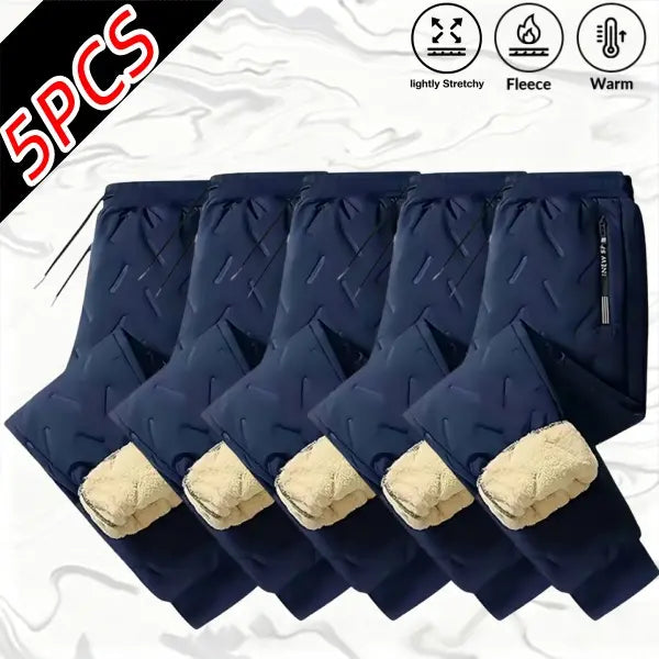 Men's 5-Pack Chic Plain Athletic Thermal Pants - Fleece-Lined Cotton, Thick, Wind-Resistance, Cold-Protective, High-Stretch Elastic Waistband, Tapered Long, Activewear Sportswear for Hiking/Light Outdoor, Everyday Commuting