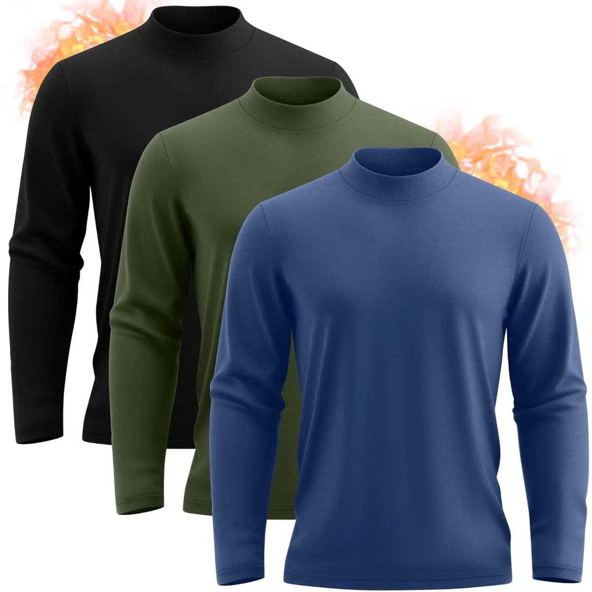 Neer 3 Pack Mens Big and Tall Shirts Long Sleeve Mock Neck Thermal T-Shirt Thick Basic Pullover Tops Casual Sweatshirt