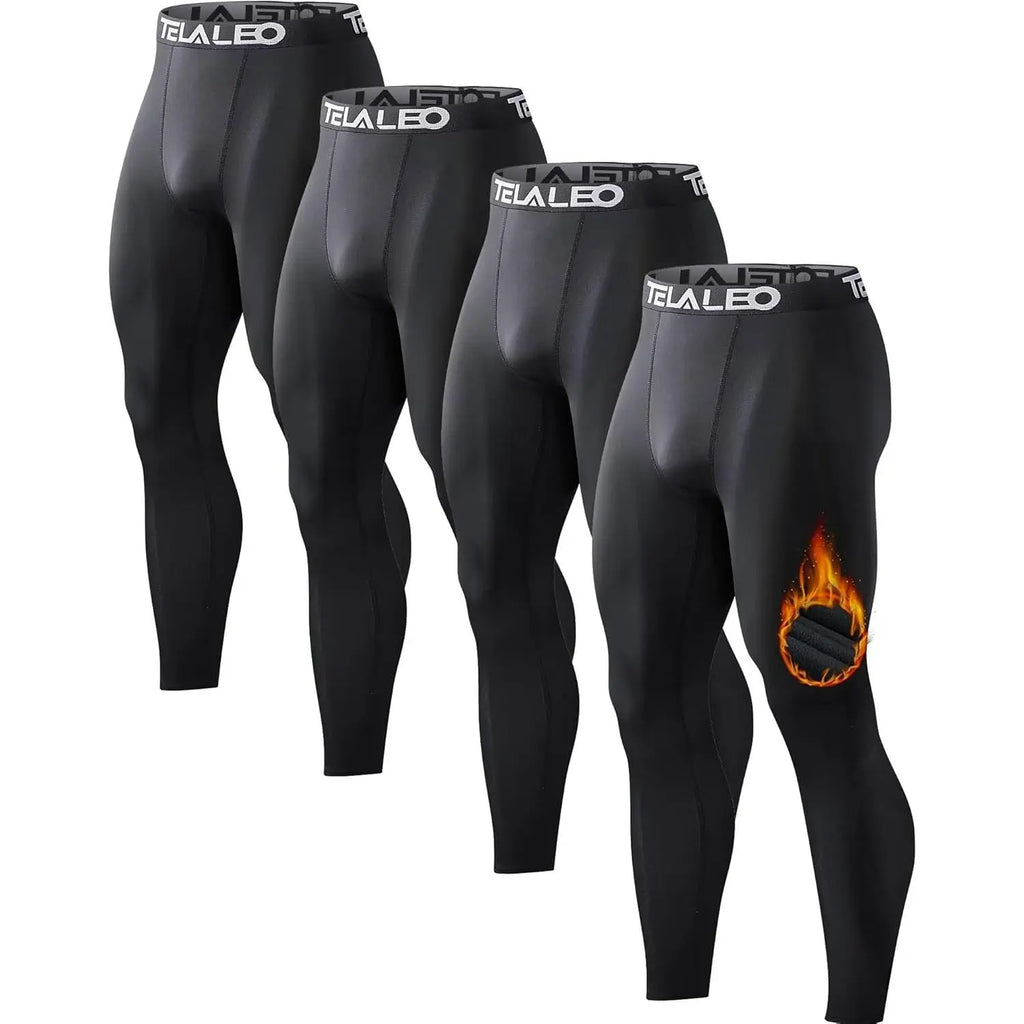 Men's Thermal Compression Pants - 4 or 5 Pack Fleece-Lined Menswear Activewear Sportswear Tights, Cold Weather Winter Baselayer Athletic Leggings