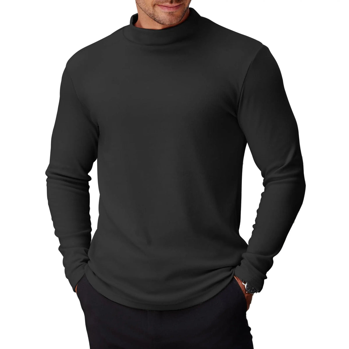 COOFANDY Men's Slim Fit Mock Turtleneck Long-Sleeve Spandex Knit Pullover Top - Basic Lightweight Thermal Undershirt with Warmth, Formal Work Wear for Pairing with Jackets, Suits, Jeans, Quality Fabric