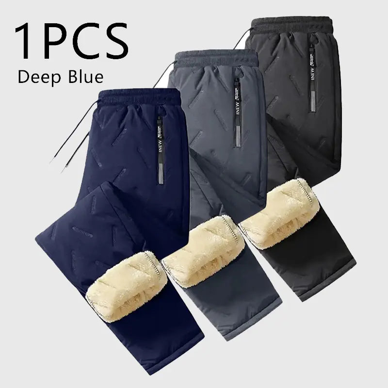 Men's Plain Fleece-Lined Protective Thermals Pants - Thick Plush, Multi-Layer Solid Design, 1 Piece, Zippered Pockets, Regular Fit, Easy Movement, Casual Look, Winter Outdoor Hiking Snow Trousers, Protective Thermals Men's Pants