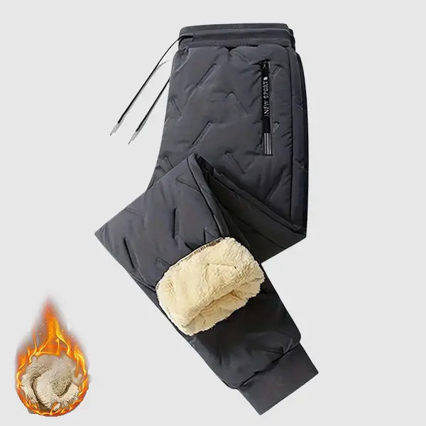 Men's Plain Fleece-Lined Protective Thermals Pants - Thick Plush, Multi-Layer Solid Design, 1 Piece, Zippered Pockets, Regular Fit, Easy Movement, Casual Look, Winter Outdoor Hiking Snow Trousers, Protective Thermals Men's Pants
