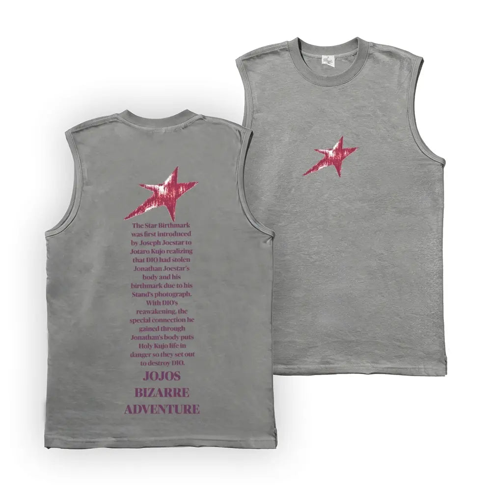 Streetwear Tank Top,JJBA jojo Star Mark anime fashion,gym fit,classical clean style,Sleeveless Cotton Unisex,breathable pure cotton