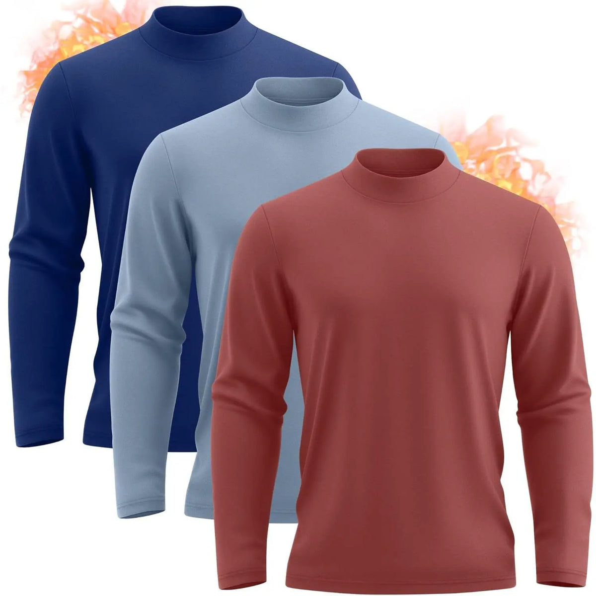 Neer 3 Pack Mens Big and Tall Shirts Long Sleeve Mock Neck Thermal T-Shirt Thick Basic Pullover Tops Casual Sweatshirt