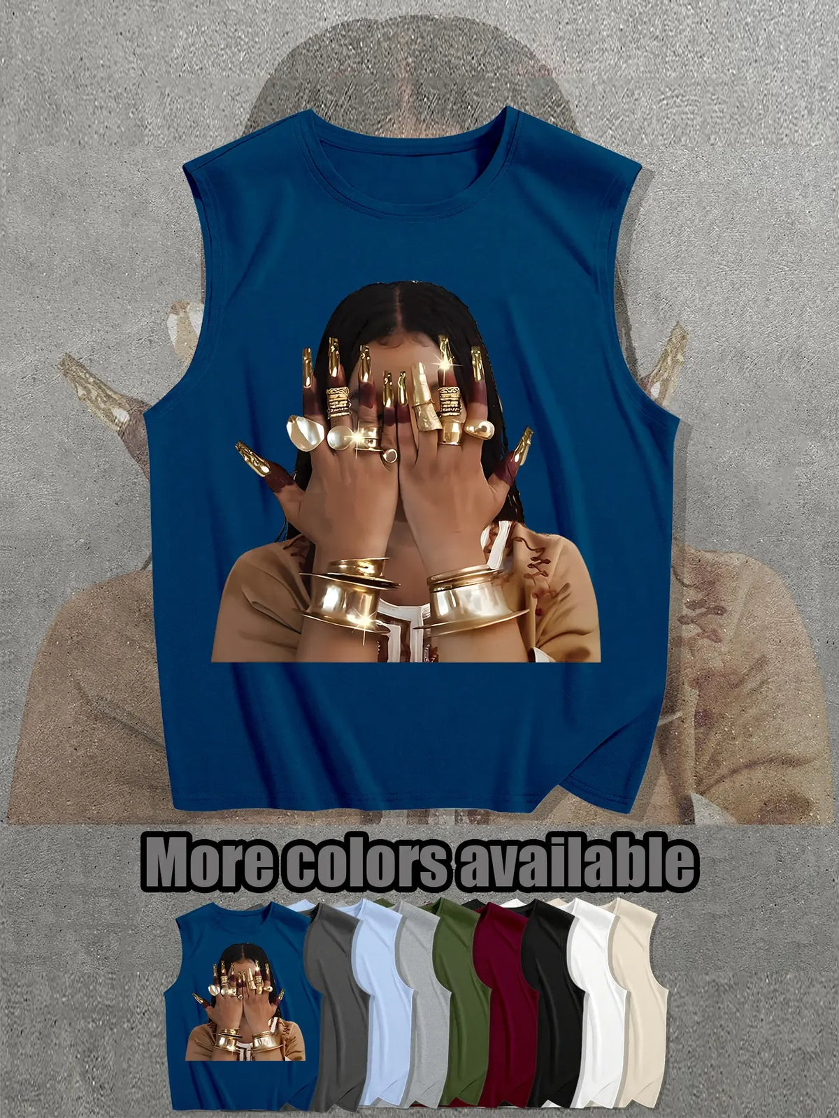 Egyptian Queen Graphic Print Sleeveless T-Shirt, Loose Fit Casual Unisex Street Style Top, Breathable Summer Wear