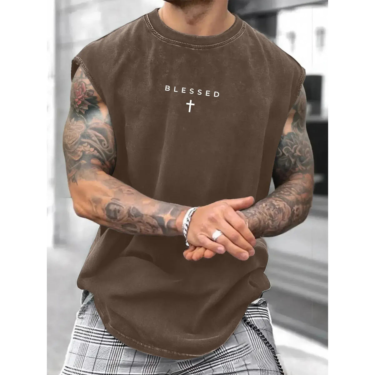 Men's Loose-Fit Sleeveless Short Graphic T-Shirt, Pure Cotton Breathable Menswear Streetwear Street Style Summer Top, Casual Fashion Design for Daily Wear & Sports