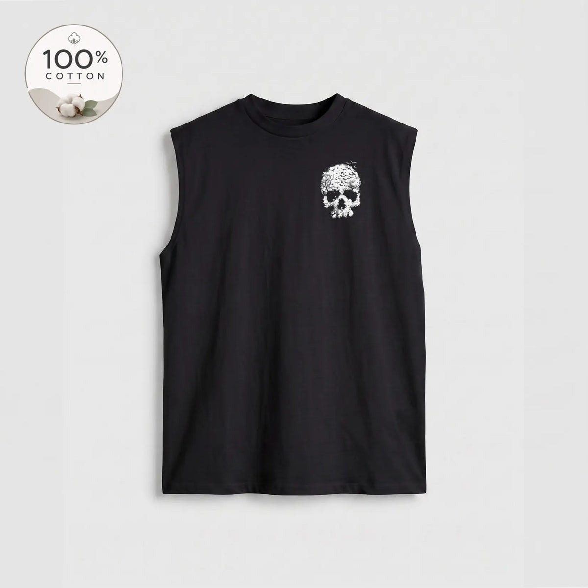 Men’s 100% Cotton Sleeveless Tank Top, Skull Graphic Muscle Shirt, Front and Back Print Casual Summer Tee, Soft Breathable Loose Fit Streetwear Top for Gym and Daily Wear